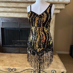Sequin fringe salsa chacha jazz tap costume, Medium